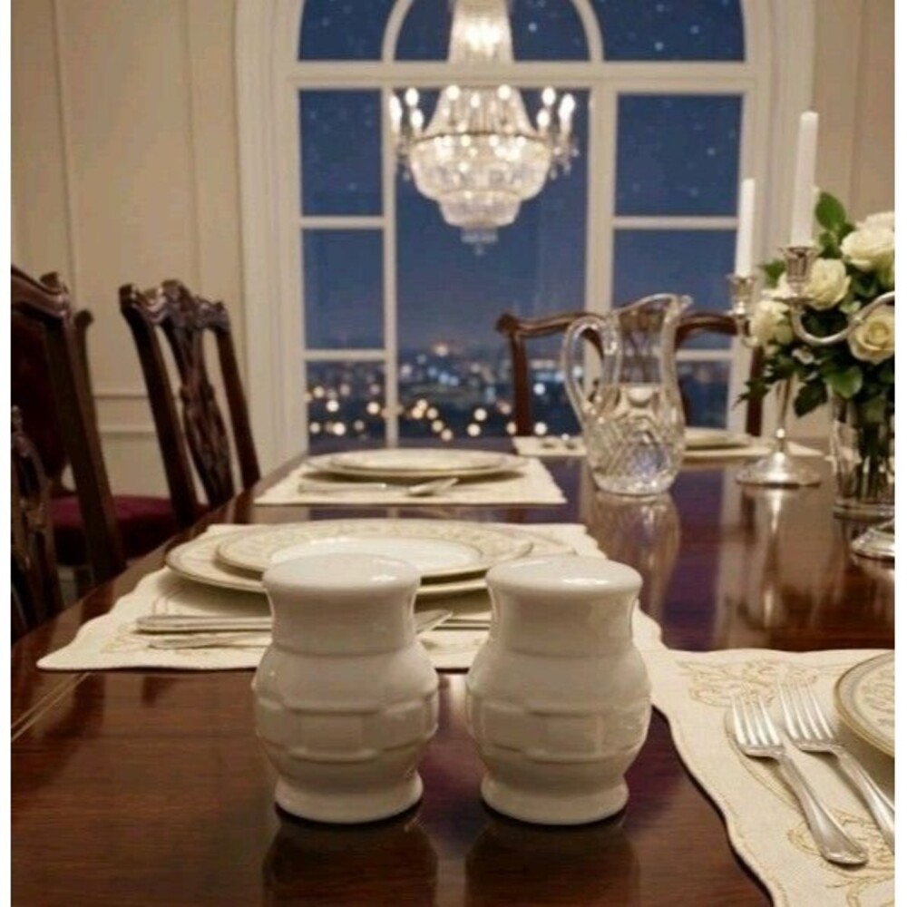 Longaberger Pottery Salt & Pepper Shakers Woven Traditions Classic Ivory 3”*EXC